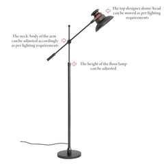 Modern Reading Task Floor Lamp Standing Focused Light Moveable and Adjustable Height Black Polished