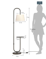 Modern Shelf Floor Lamp Standing Black 5ft Height with 10 Inches Shelf Diameter and Off White Lampshade