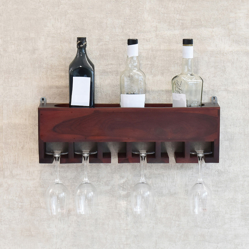 Dark Red Mahagony Wood Wall Mounted Bar Cabinet