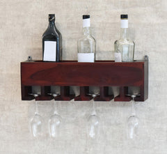 Dark Red Mahagony Wood Wall Mounted Bar Cabinet