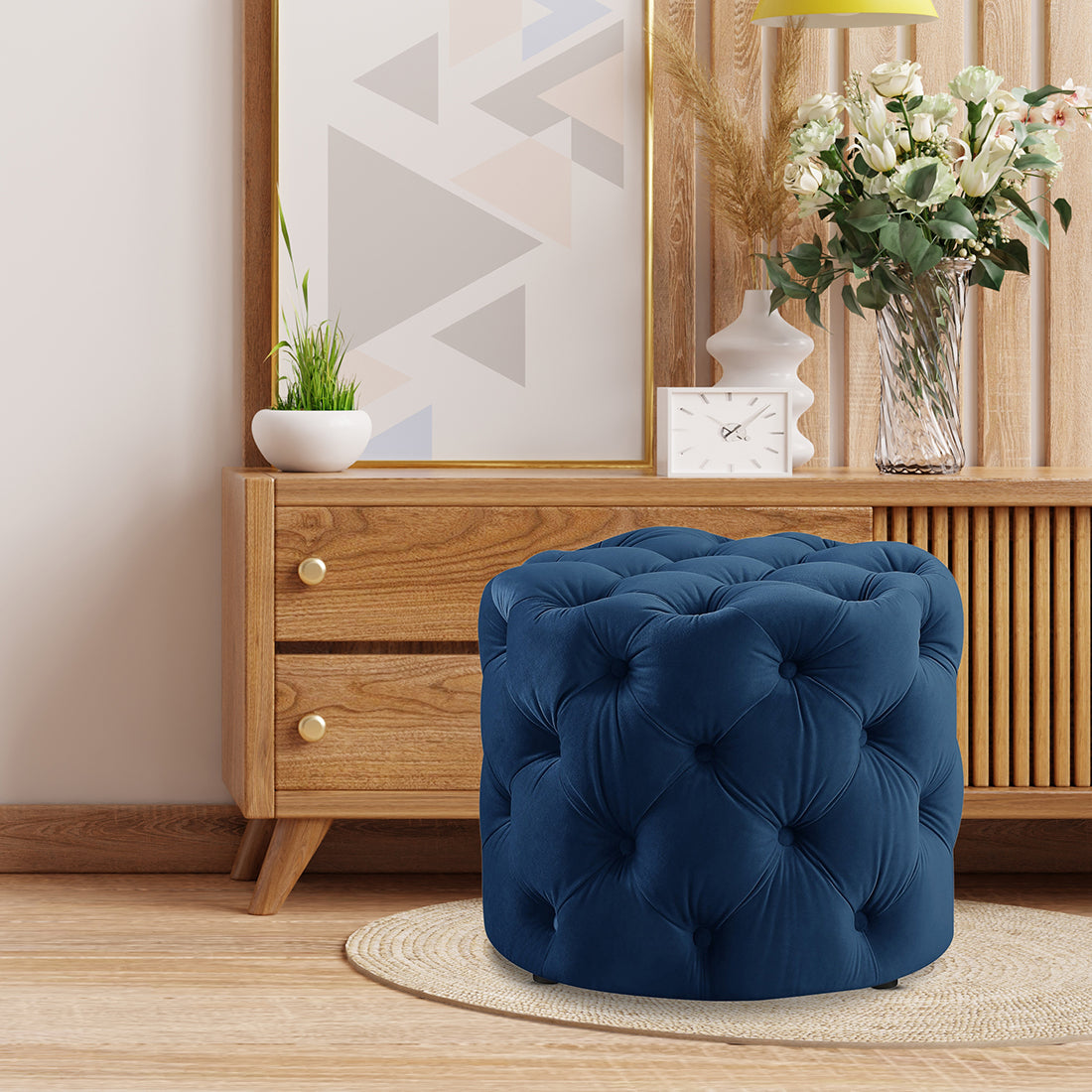 Round Tufted Velvet Ottaman/Poufee Stool