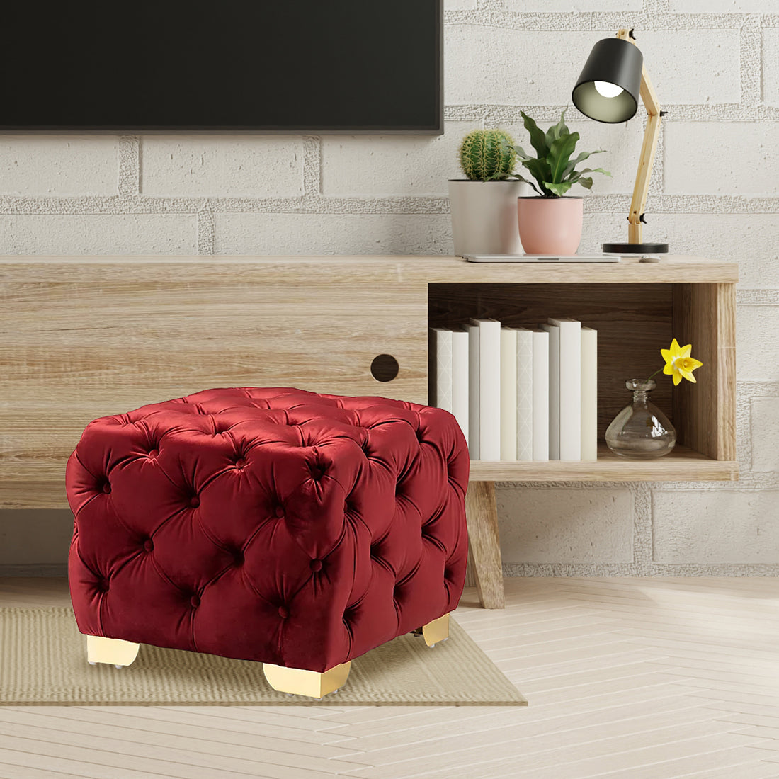 Square Velvet Ottoman/Poufee Stool