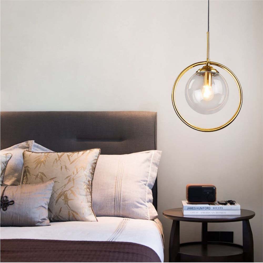 Modern Style Antique Brass Gold Finish Clear Hanging Light