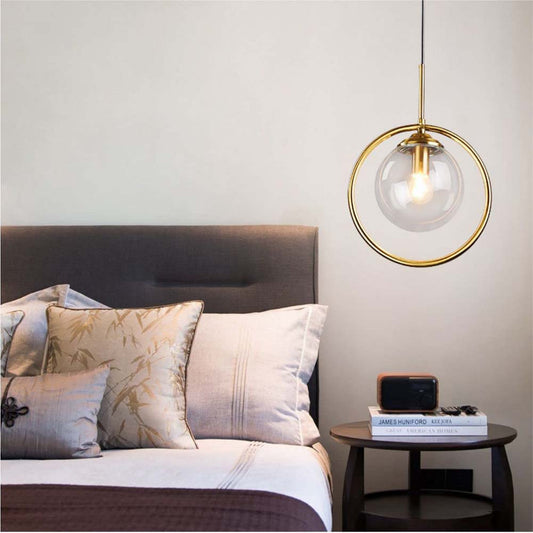 Modern Style Antique Brass Gold Finish Clear Hanging Light
