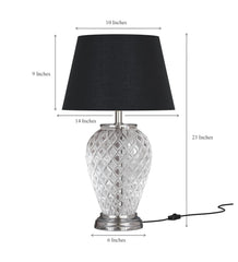 Diamond Cut Glass Table Lamp Silver Finish 23 Inches Height With Black 14 Inches Diameter Lampshade