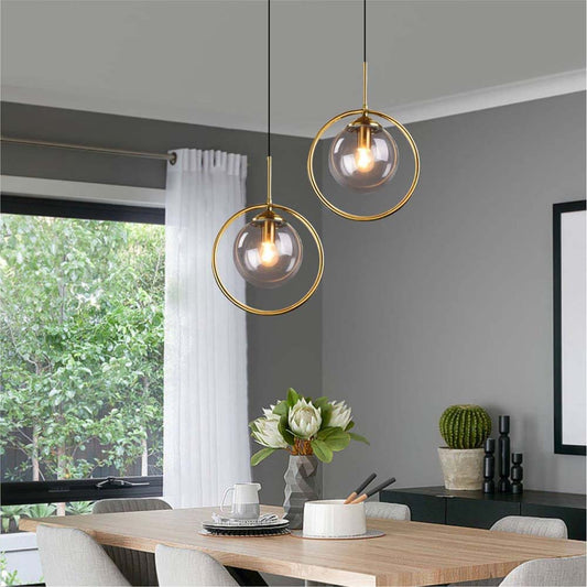 Modern Smoke Gray Glass Globe Hanging Light