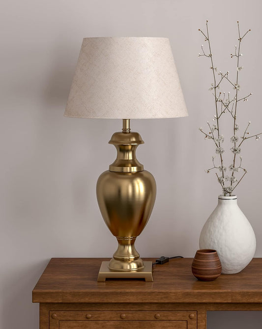 Royal Brass Antique Trophy Table Lamp 27 Inches Height With Off White 14 Inches Diameter Lampshade