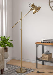 Modern Reading Task Floor Lamp Standing Focused Light Moveable and Adjustable Height Brass Antique finish