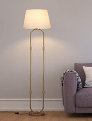 Modern Loop Floor Lamp Standing Brass Antique 5ft Height with Off White Lampshade 16 inches