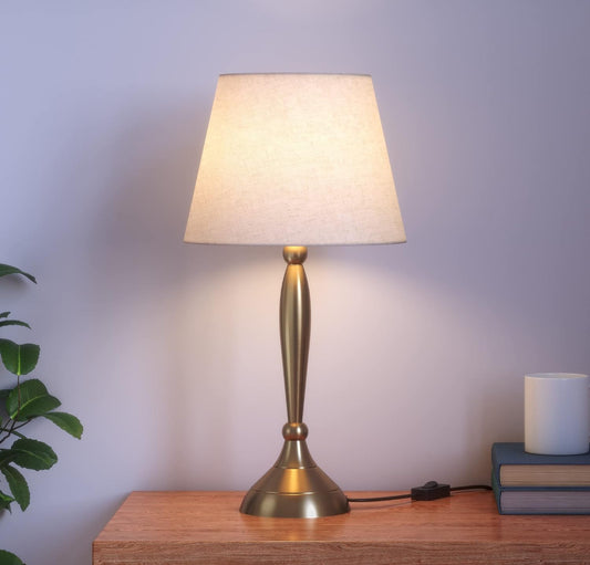 Table Lamp Brass Antique Gold 19 inches Height with Off White 10 inches Diameter Lampshade