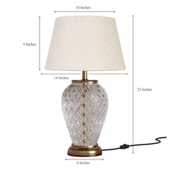 Royal Pure Brass Antique And Diamond Cut Glass Table Lamp 23 Inches Height With Off White 14 Inches Diameter Lampshade