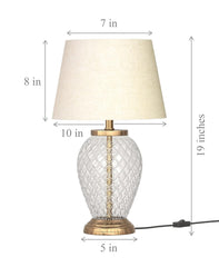 Diamond Cut Glass Table Lamp Brass Antique Finish 19 Inches Height With Off White 12 Inches Diameter Lampshade