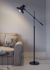 Modern Reading Task Floor Lamp Standing Focused Light Moveable and Adjustable Height Black Polished