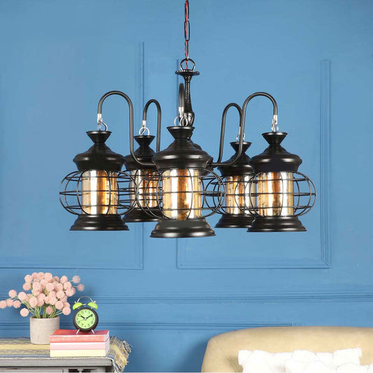 Lustre Glass Round Metal Encased Decorative Chandelier