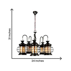 Lustre Glass Round Metal Encased Decorative Chandelier