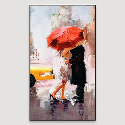 Love Couple in Rainy Day Canvas Printed Wall Painting