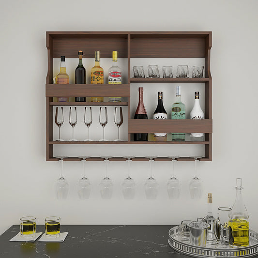 Luxurious Chocolate-Coloured Wooden Bar Wall Shelf / Mini Bar Cabinet