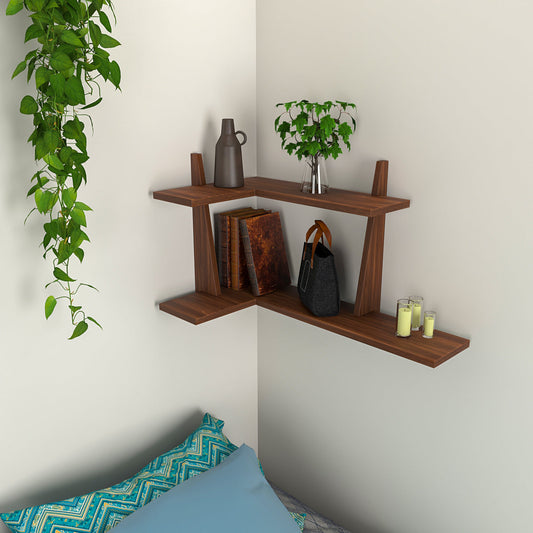 Wooden Corner Wall Shelf In Compact Design