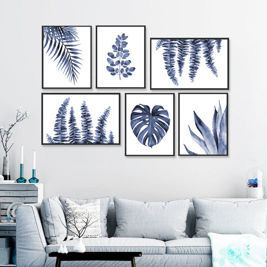 Ink Blue Tropical Ferns Wall Frame Set of 6