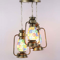 Enchanting Mosaic Floral Glass Hurricane Cluster Ceiling Light