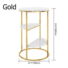 Gold End Table With 3 Tier Marble Shelf