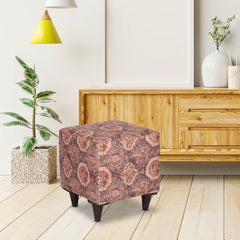 Square Printed Gold Ottoman With Metal Leg Stool