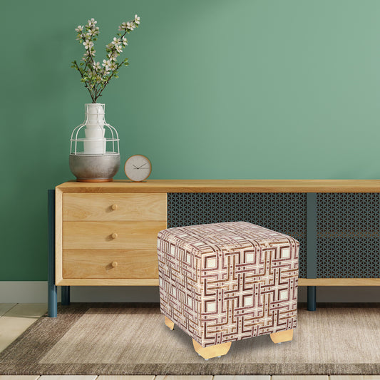 Square Printed Gold Ottoman With Metal Leg Stool