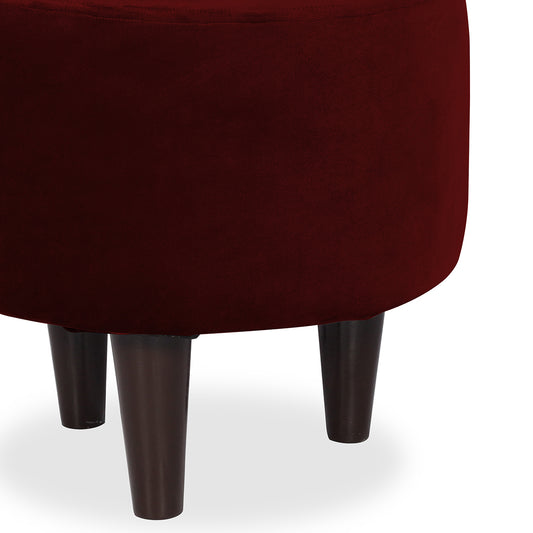 Round  Velvet  Ottoman With Wooden Leg Stool