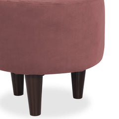 Round  Velvet  Ottoman With Wooden Leg Stool