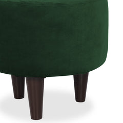 Round  Velvet  Ottoman With Wooden Leg Stool