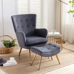 Tufted Long Back Lounge Chair With Ottoman