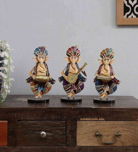 Musician Ganesha Human Figurine, Set of 3 table decor
