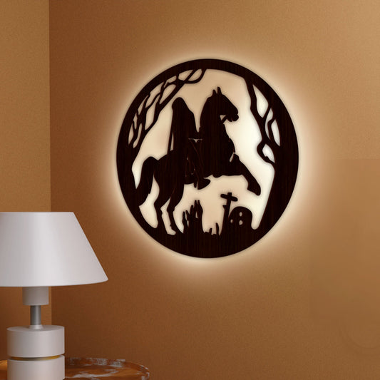 Ghost Rider Backlit Wooden Wall Decor with LED Night Light Walnut Finish