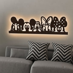 Mickey Mouse And Friends Backlit Wooden Wall Decor with LED Night Light Walnut Finish