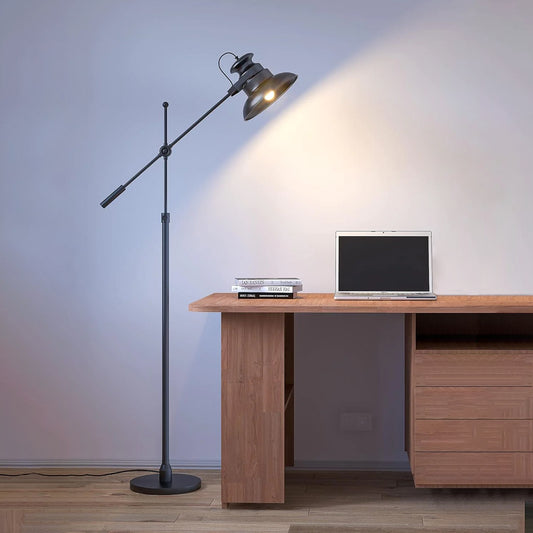Modern Reading Task Floor Lamp Standing Focused Light Moveable and Adjustable Height Black Polished