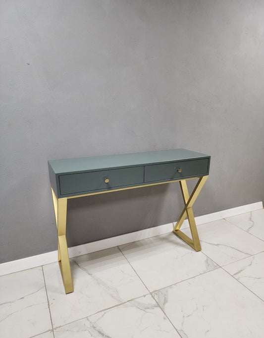 Emerald Elegance Metal Console With Storage