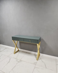 Emerald Elegance Metal Console With Storage