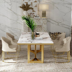 Amalgam Metal Marble Dining Table with 6 chairs