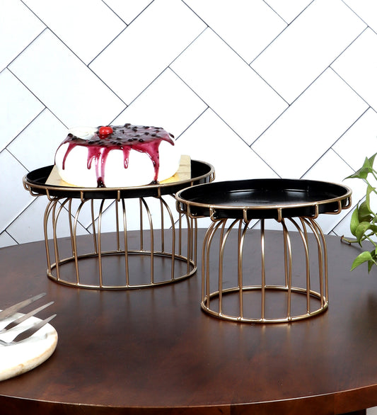 Black & Gold Metal Cake Platter Set of 2