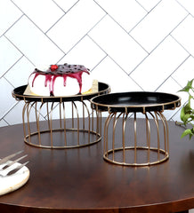 Black & Gold Metal Cake Platter Set of 2