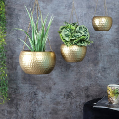 Hanging Gold Hammered Apple Planter Set of 3