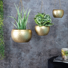 Hanging Gold Hammered Apple Planter Set of 3