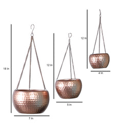 Hanging Copper Hammered Apple Planter Set of 3