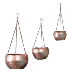 Hanging Copper Hammered Apple Planter Set of 3