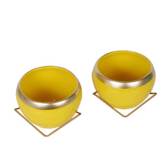 Apple Shape Metal Yellow & Gold Planter Set of 2