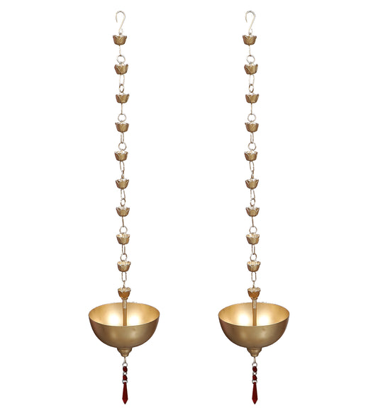 Hanging Gold Bowl Urli With Beads Set of 2