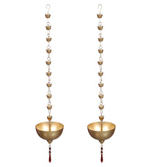 Hanging Gold Bowl Urli With Beads Set of 2