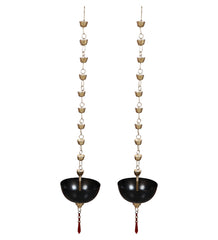 Hanging Black Bowl Urli With Beads Set of 2