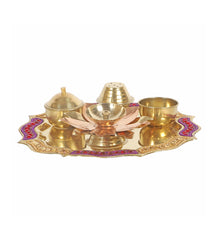 Purple & Gold Bras Pooja Thali