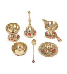 Heavy Brass Meena Pooja Thali Set of 6